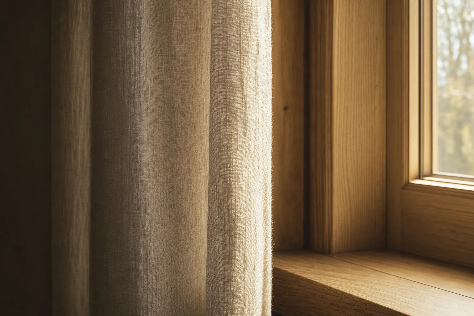 Materialdetail aus Holz und Putz im warmen Tageslicht mit weichem Schatten