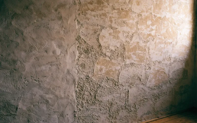 Ruhige Kalkputz-Wand mit Tageslicht von der Seite